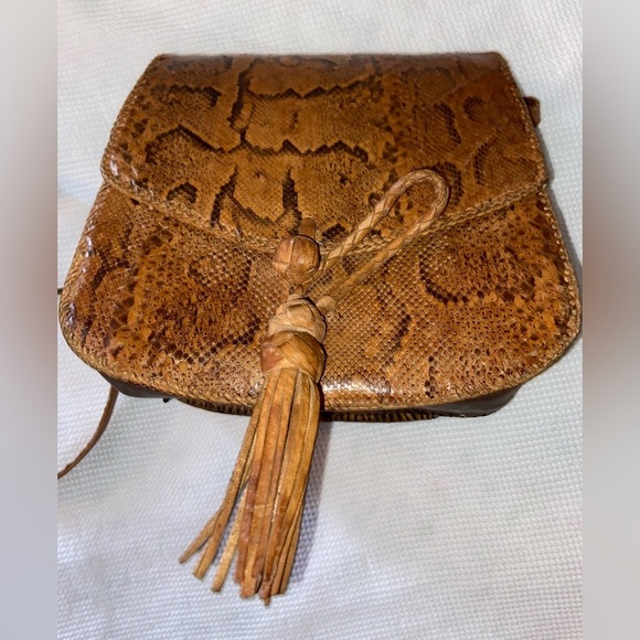 Women’s‎ VINTAGE Snake skin Leather Tan hippie boho crossbody/shoulder bag - Picture 8 of 16